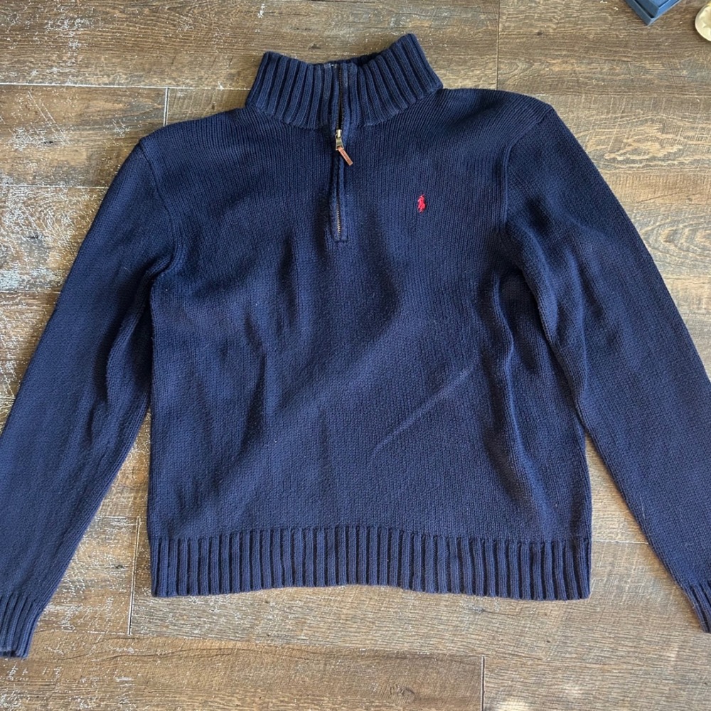 Polo Ralph Lauren Mens XXL Navy Blue 100% Cotton Quarter Zip Pullover Sweater